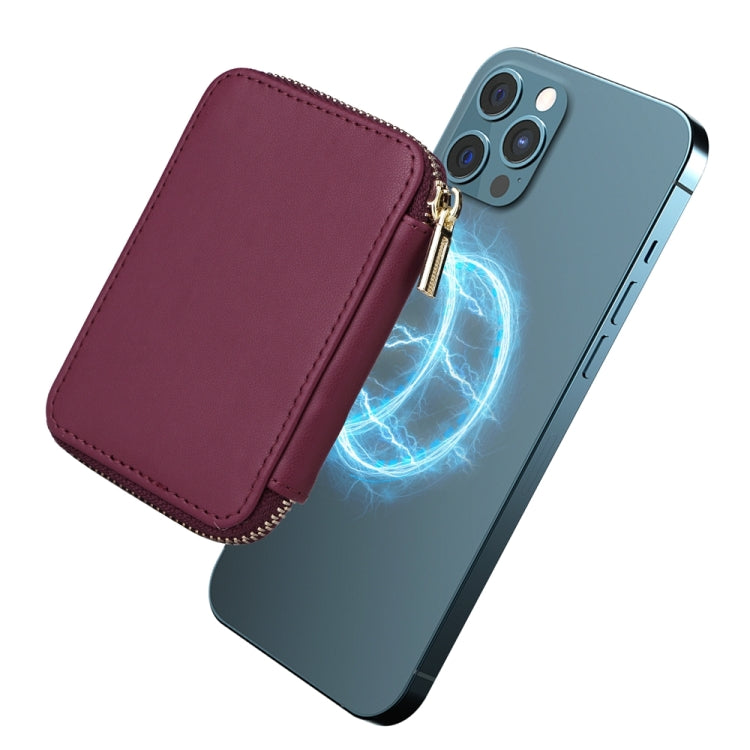 HS-005 MagSafe Magnetic Zipper Card Bag Mobile Phone Back Sticker(Wine Red)