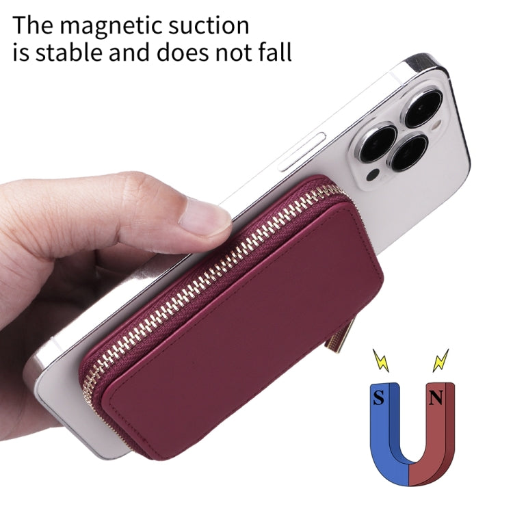 HS-005 MagSafe Magnetic Zipper Card Bag Mobile Phone Back Sticker(Wine Red)