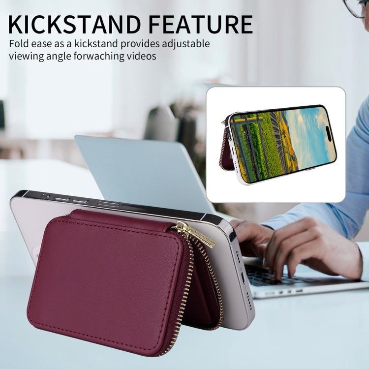 HS-005 MagSafe Magnetic Zipper Card Bag Mobile Phone Back Sticker(Wine Red)
