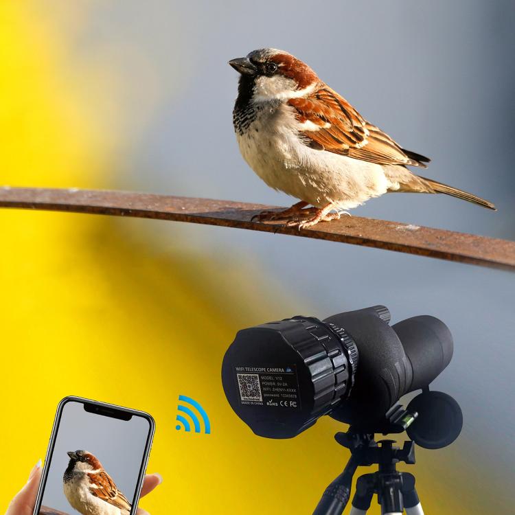 V12 2K WiFi HD Telescope Eyepiece Outdoor Portable Mirror Camera(Black)