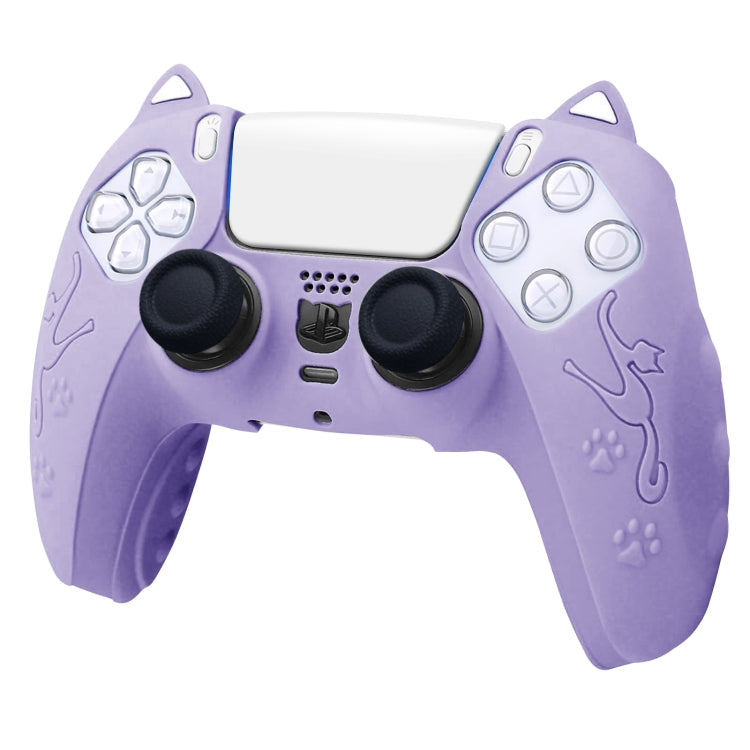 For Sony PS5 Cat Ear Shape Gamepad Silicone Protective Case(Purple)