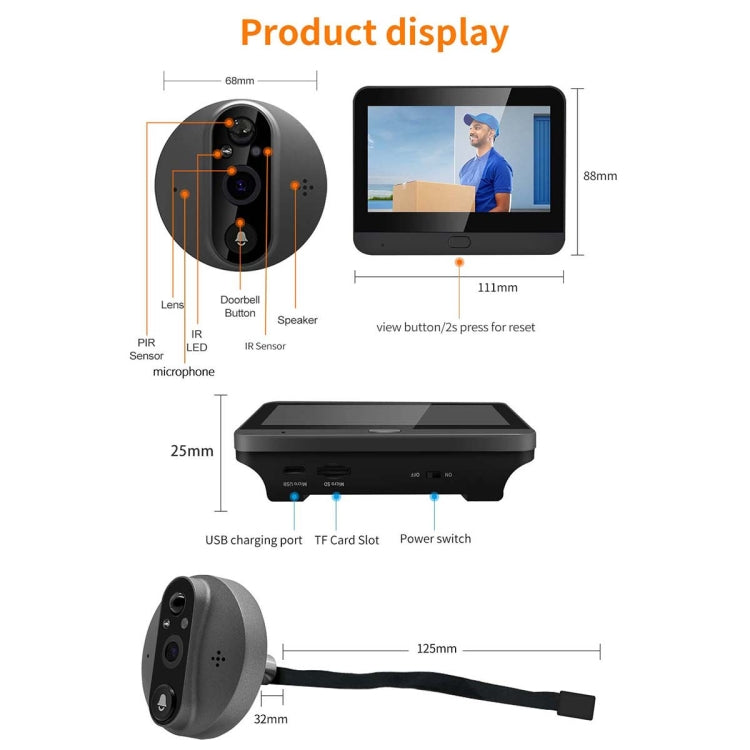ESCAM C89 1080P 4.3 inch Smart Digital Door Viewer, Support Wide Angle PIR & Night Vision Photo(Dark Grey)