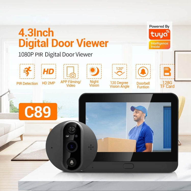 ESCAM C89 1080P 4.3 inch Smart Digital Door Viewer, Support Wide Angle PIR & Night Vision Photo(Dark Grey)