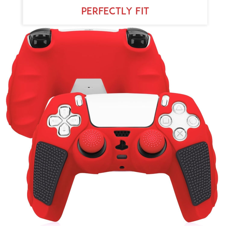 For Sony PS5 Splicing Color Silicone Gamepad Protective Case without Rocker Caps(Red Black)