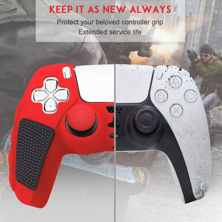 For Sony PS5 Splicing Color Silicone Gamepad Protective Case without Rocker Caps(Red Black)