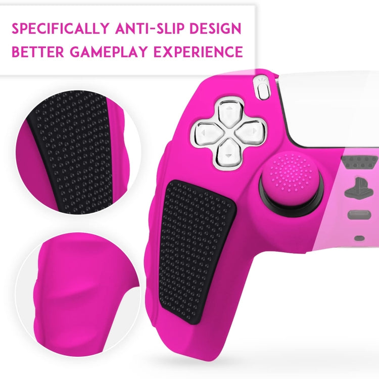 For Sony PS5 Splicing Color Silicone Gamepad Protective Case without Rocker Caps(Pink Black)