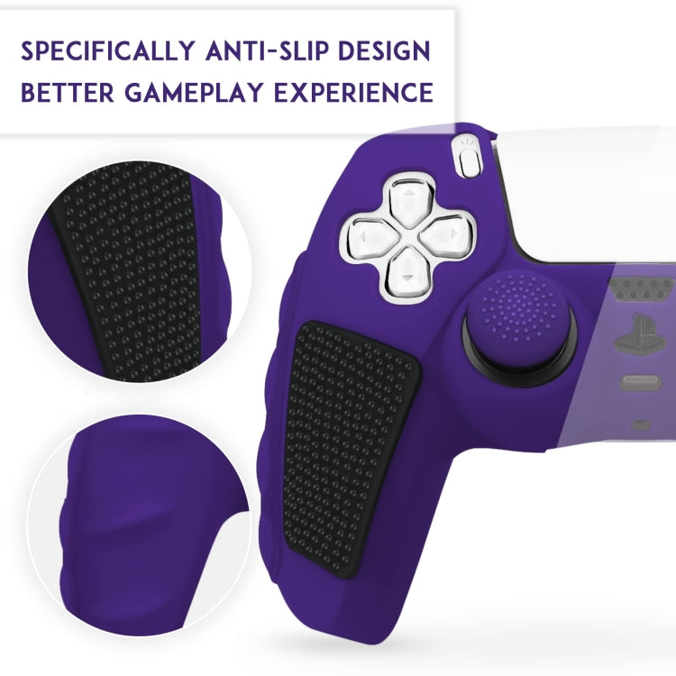 For Sony PS5 Splicing Color Silicone Gamepad Protective Case without Rocker Caps(Purple Black)
