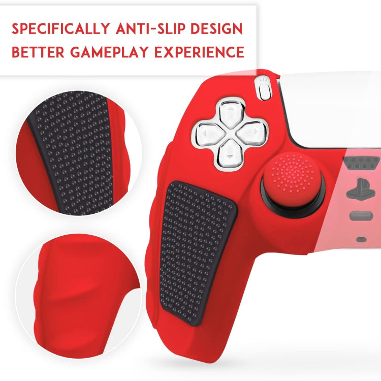 For Sony PS5 Splicing Color Silicone Gamepad Protective Case with Rocker Caps(Red Black)