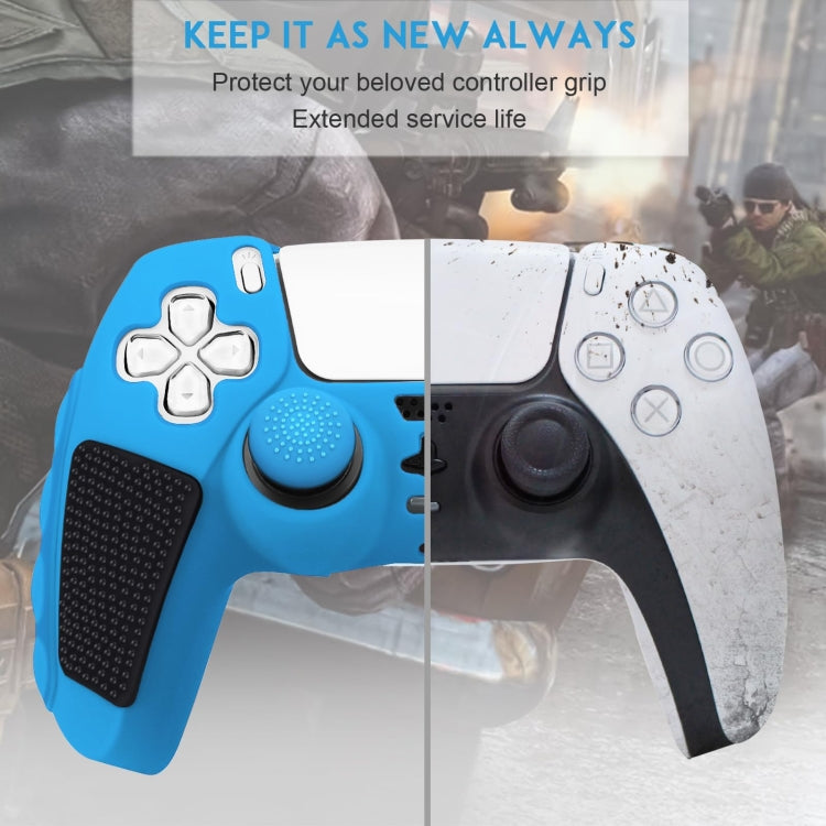 For Sony PS5 Splicing Color Silicone Gamepad Protective Case with Rocker Caps(Blue Black)