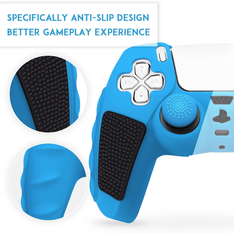 For Sony PS5 Splicing Color Silicone Gamepad Protective Case with Rocker Caps(Blue Black)