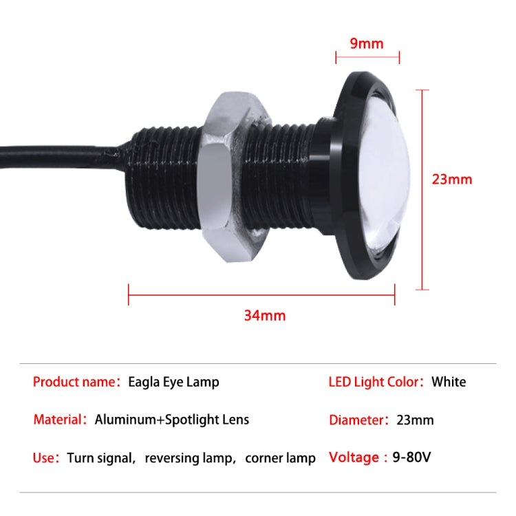 10 PCS 23mm 1.5W DC9-80V Motorcycle Eagle Eye Light Single Lens(Yellow Light)
