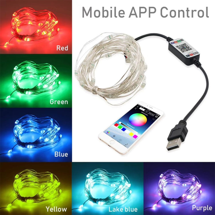 RGB USB  LED Copper Wire Light String Holiday Decoration Light String Bluetooth Mobile APP Control, Length:15m 150 LED