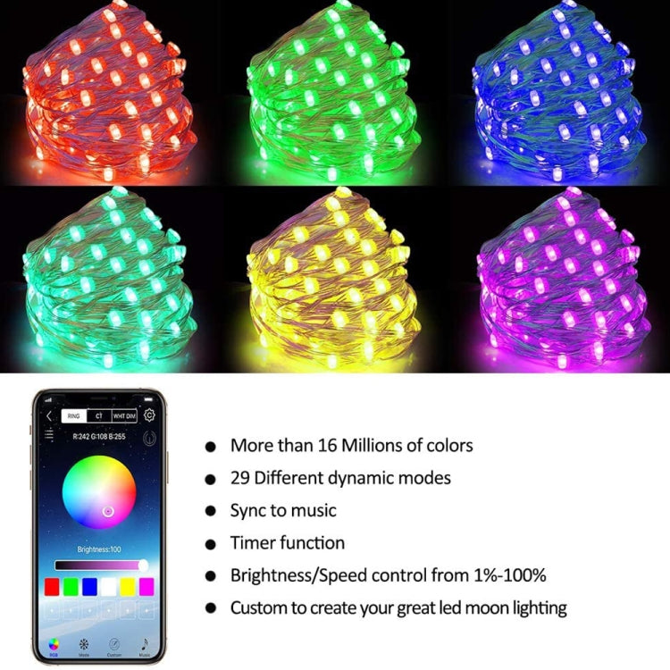 RGB USB  LED Copper Wire Light String Holiday Decoration Light String Bluetooth Mobile APP Control, Length:15m 150 LED