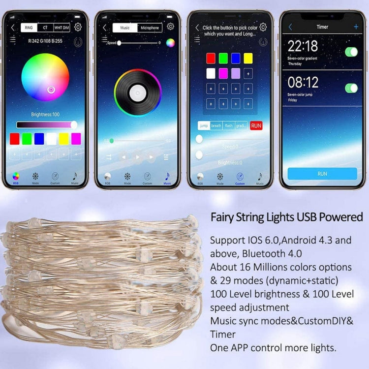 RGB USB  LED Copper Wire Light String Holiday Decoration Light String Bluetooth Mobile APP Control, Length:15m 150 LED