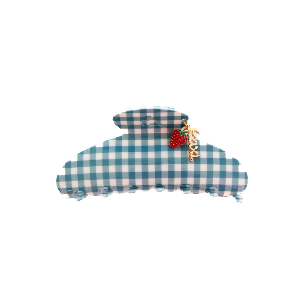 BLUE GINGHAM STRAWBERRY CHARM CLAW