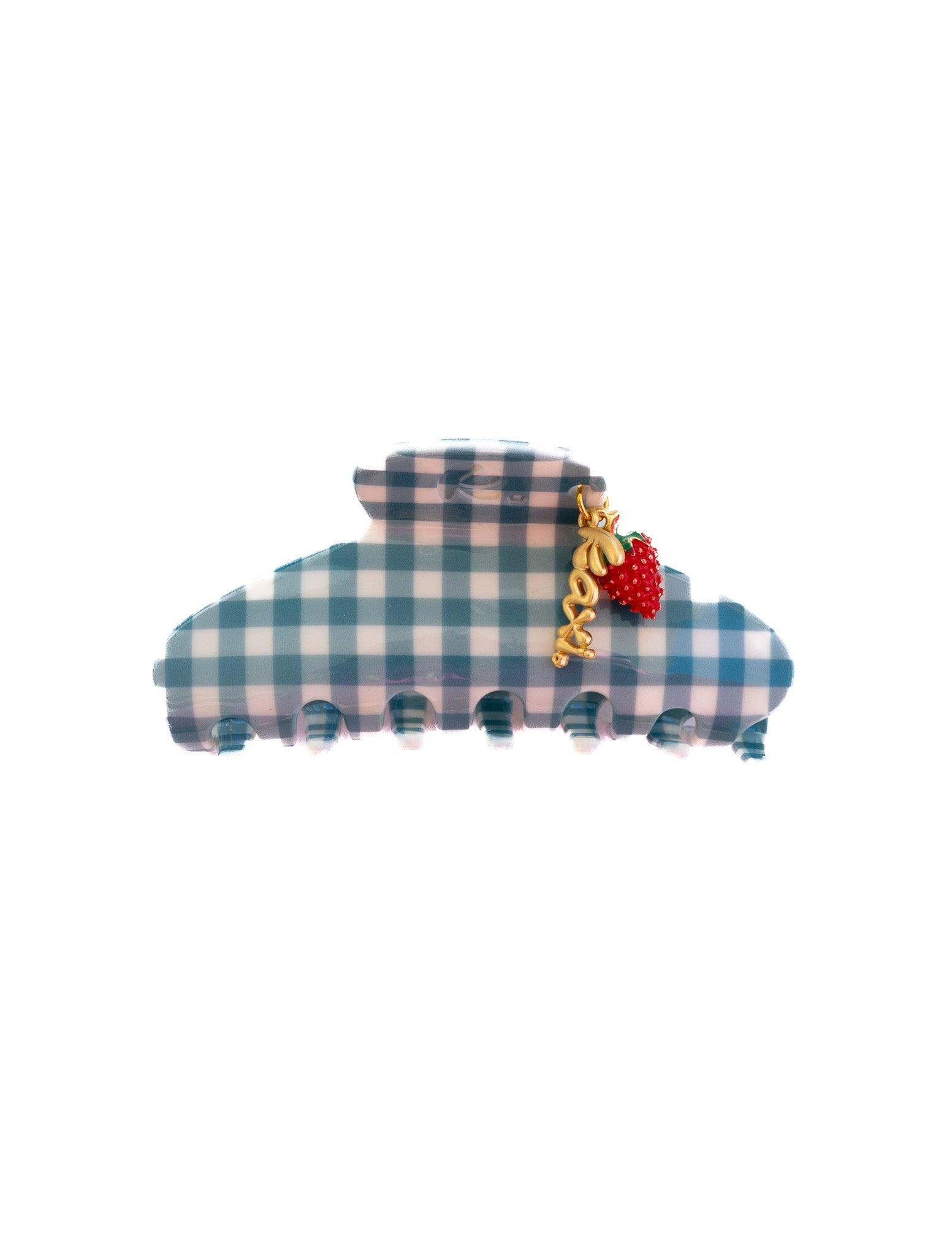BLUE GINGHAM STRAWBERRY CHARM CLAW