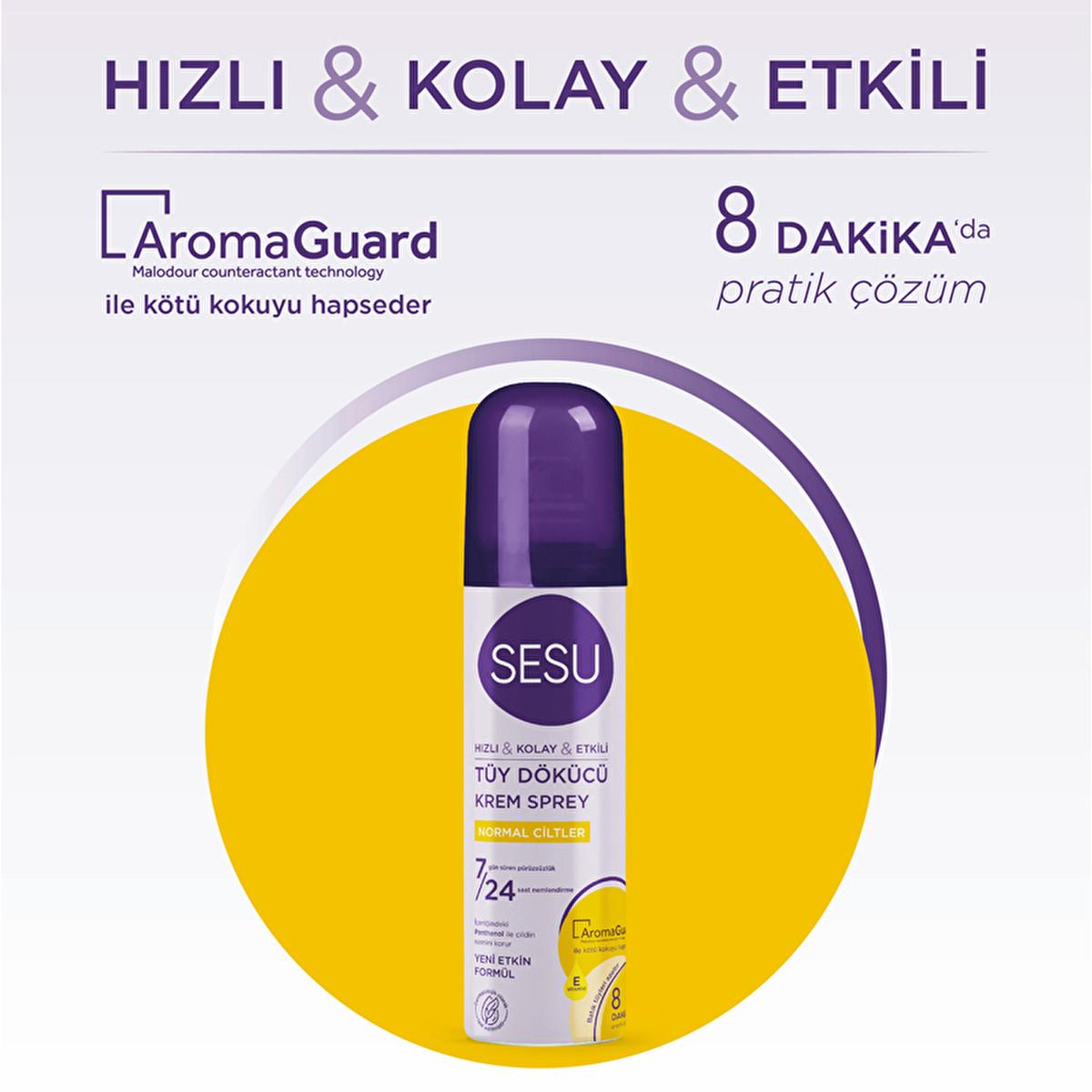 Sesu 8-Minute Hair Removal Cream Spray for All Skin Types - Quick, Easy, Dermatologically Tested