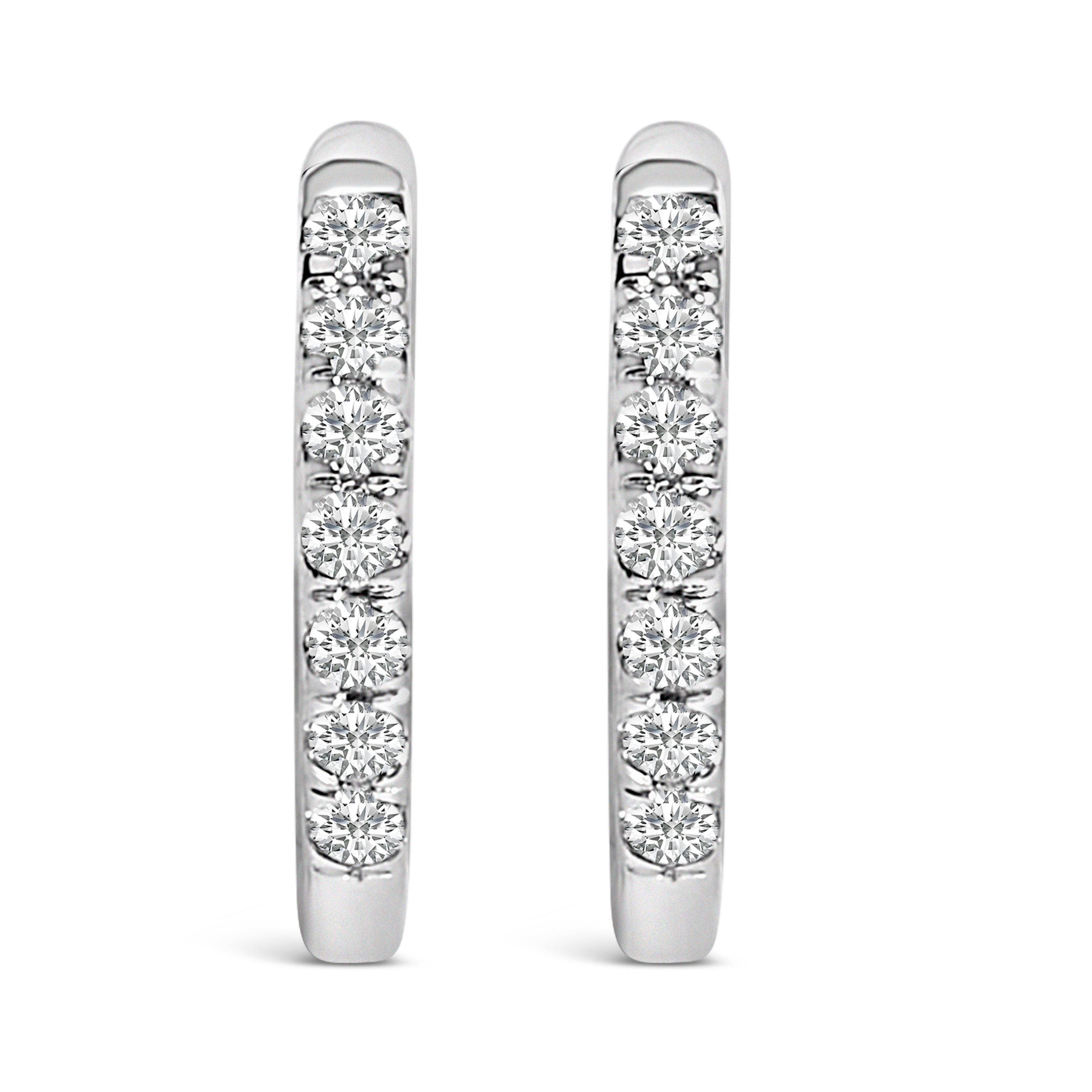 10K Rose Gold 1/4 Cttw Diamond Double Sided Huggie Hoop Earrings