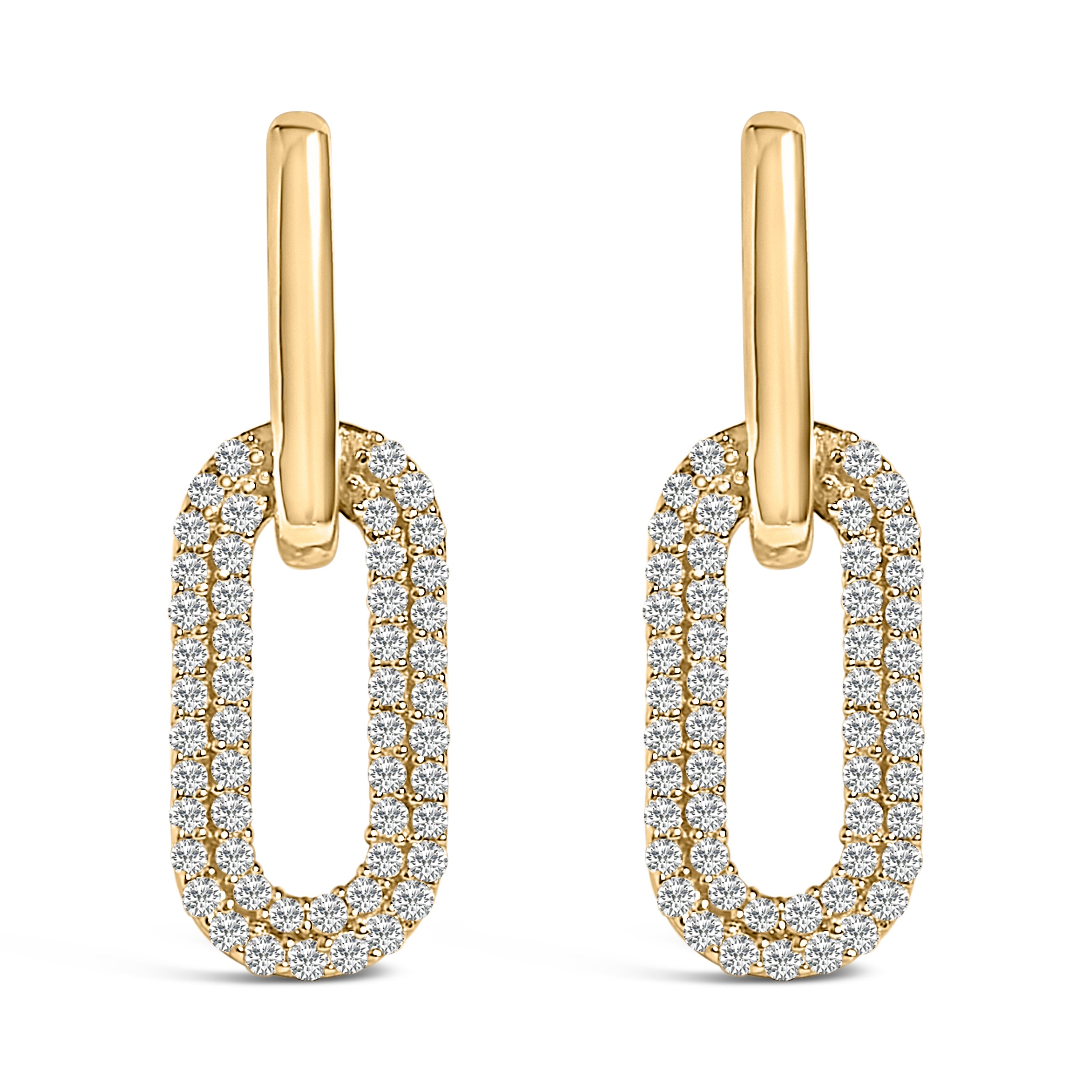 10K White Gold 1/2 Cttw Lab Grown Diamond Dangling Paperclip Drop Earrings