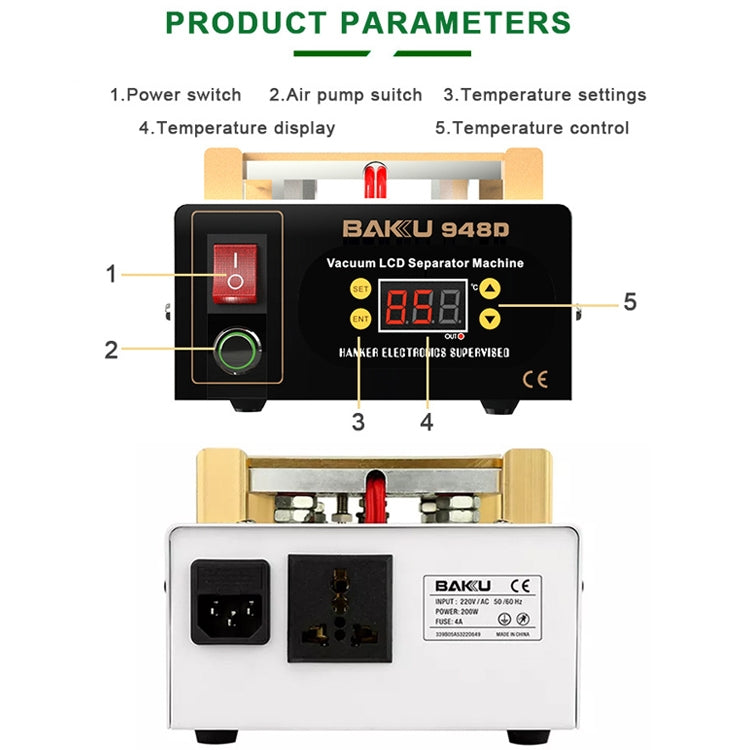 BAKU BK-948D 500W Vacuum Anti-static LCD Touch Panel Separator Machine, AC 220V EU Plug