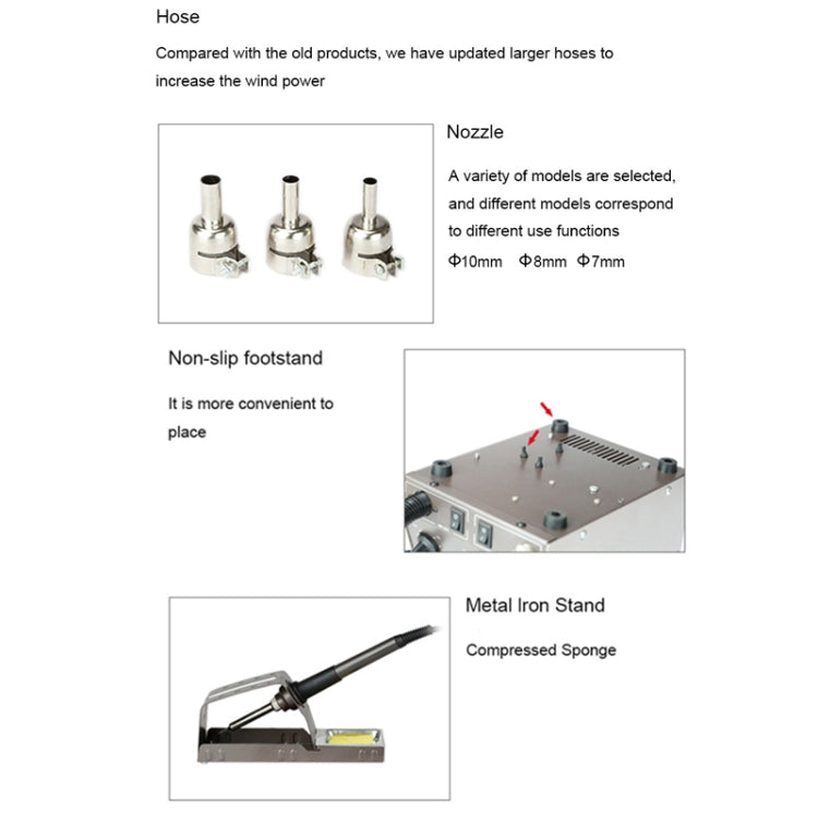 BAKU BA-942C 110V 1000W 2 in 1 Digital Display Adjustable Temperature Hot Air Gun Set, US Plug