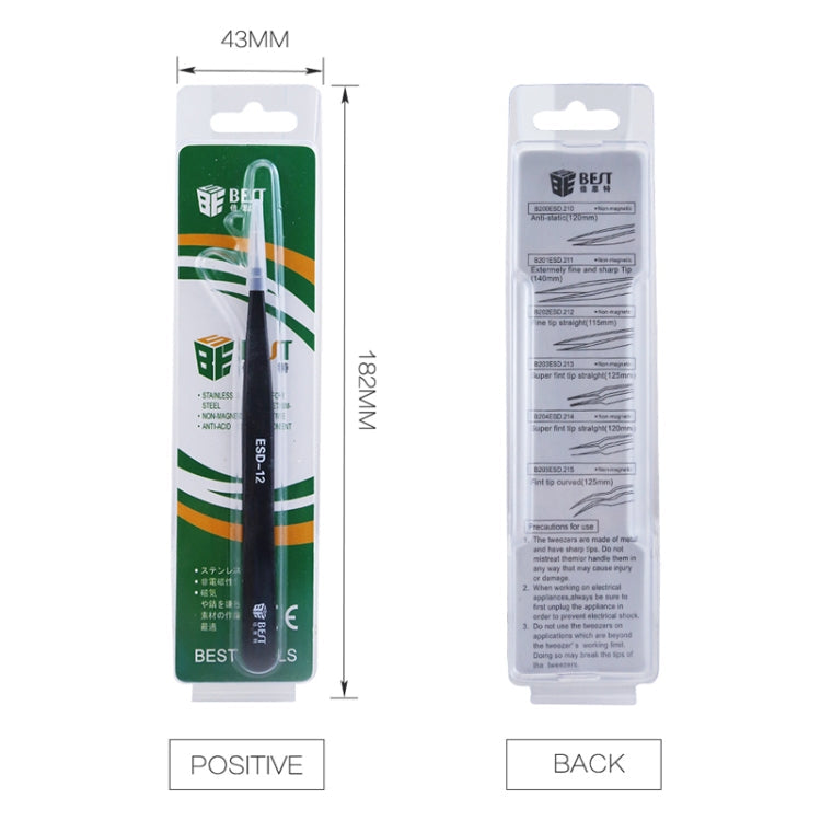 BEST BST-09 Precision Anti-static ESD Stainless Steel Tweezers