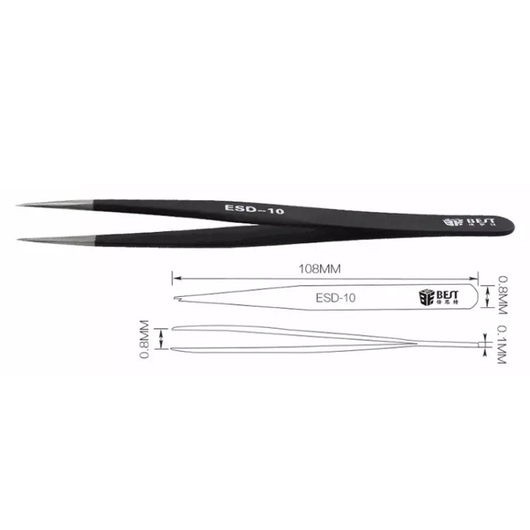 BEST BST-10 Precision Anti-static ESD Stainless Steel Tweezers