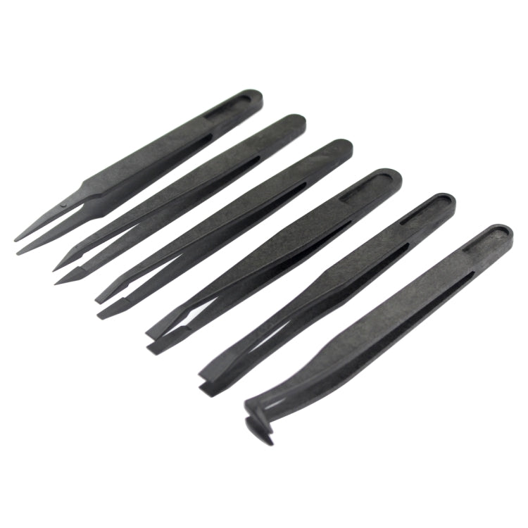 JF-S6in1 6 in 1 Anti-static Carbon Fiber Straight and Curved Tip Tweezers(Black)