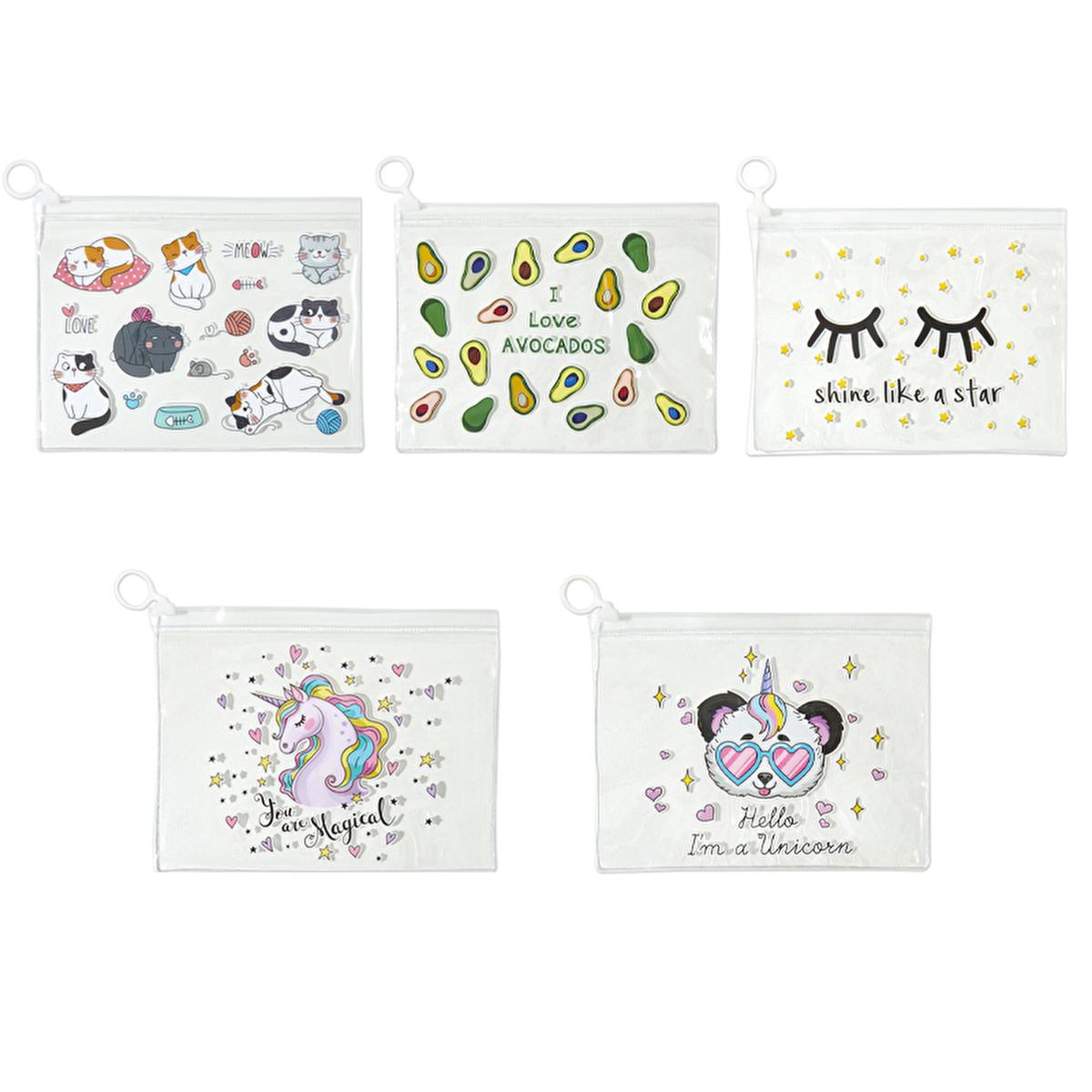 Eklips Transparent Makeup Bag with Assorted Designs - Compact, Versatile Storage for Cosmetics & Travel Essentials