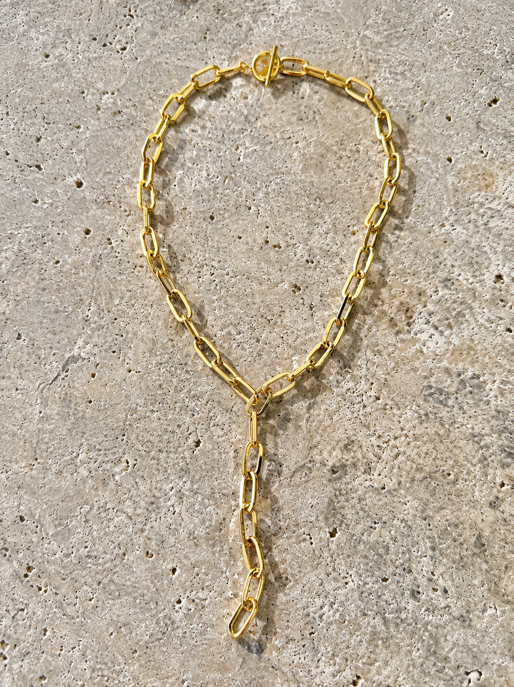 Gold Link Lariat Necklace