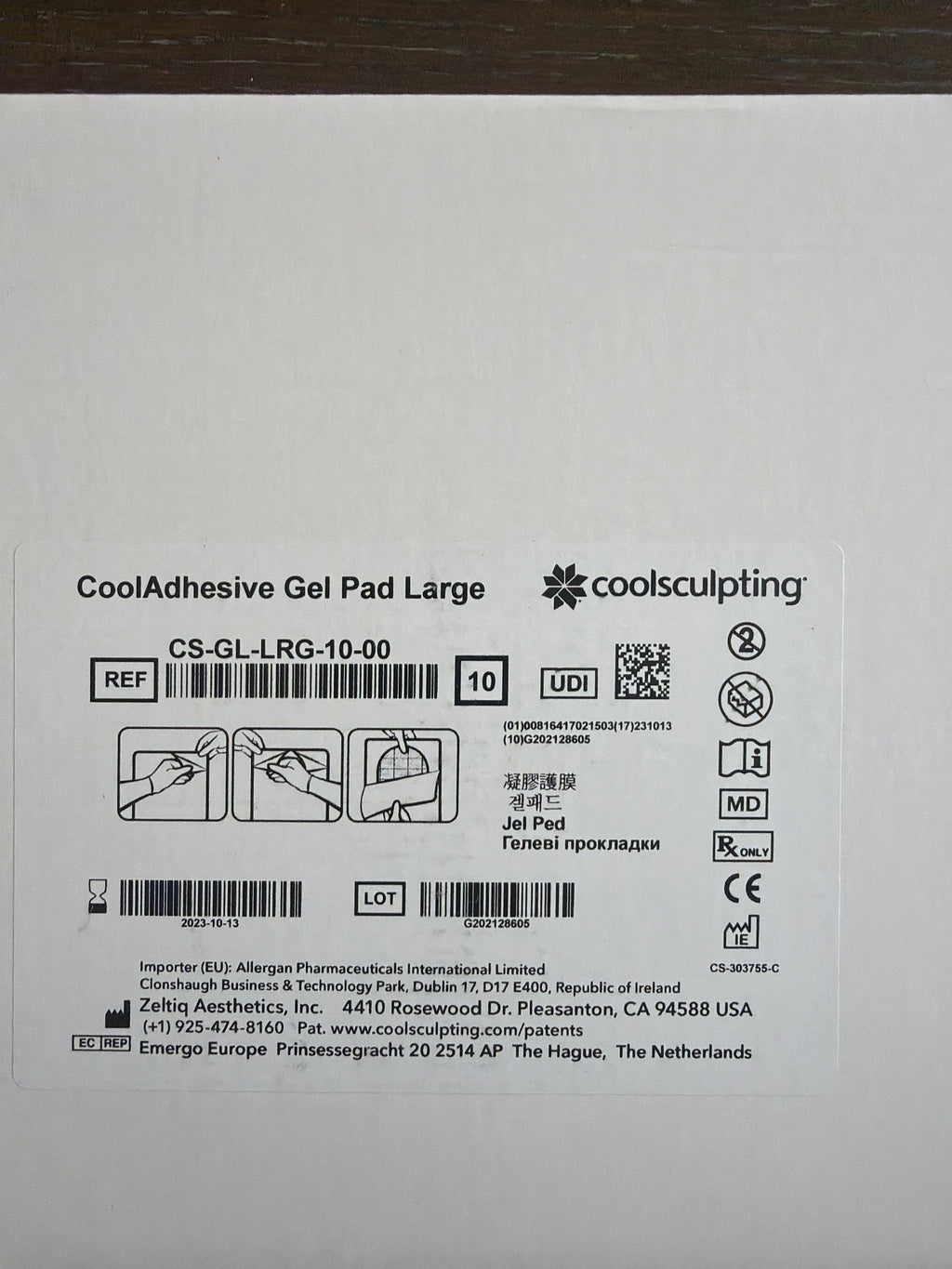 CoolSculpting CoolAdhesive Gel Pad Large REF CS-GL-LRG-10-00 Box of 10 - Exp Oct 2023