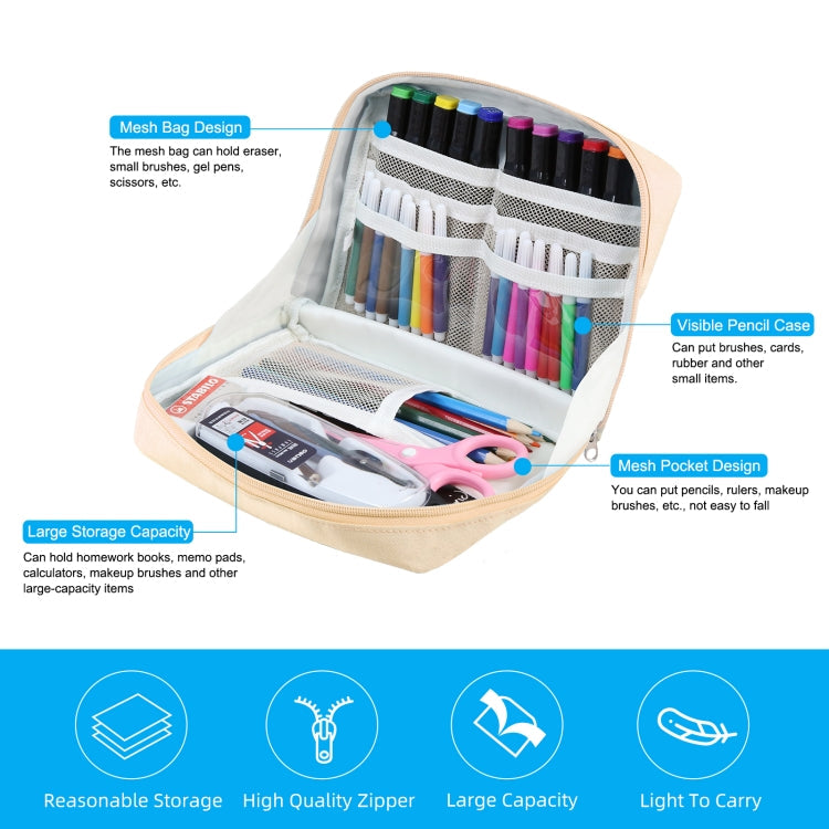FunAdd Large-capacity Pencil Case Storage Organizer Ant Cloth Cosmetic Bag, Size: 230 x 170 x 75mm (Apricot)