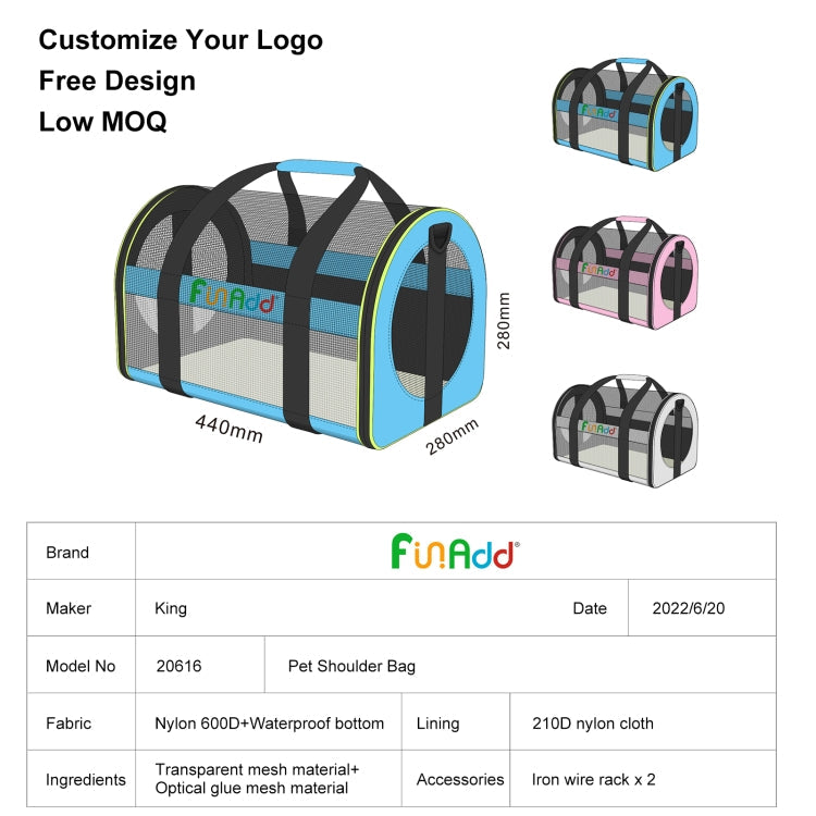 FUNADD Pet Travel Carrier Bag Shoulder Foldable Tote Bag(Blue)