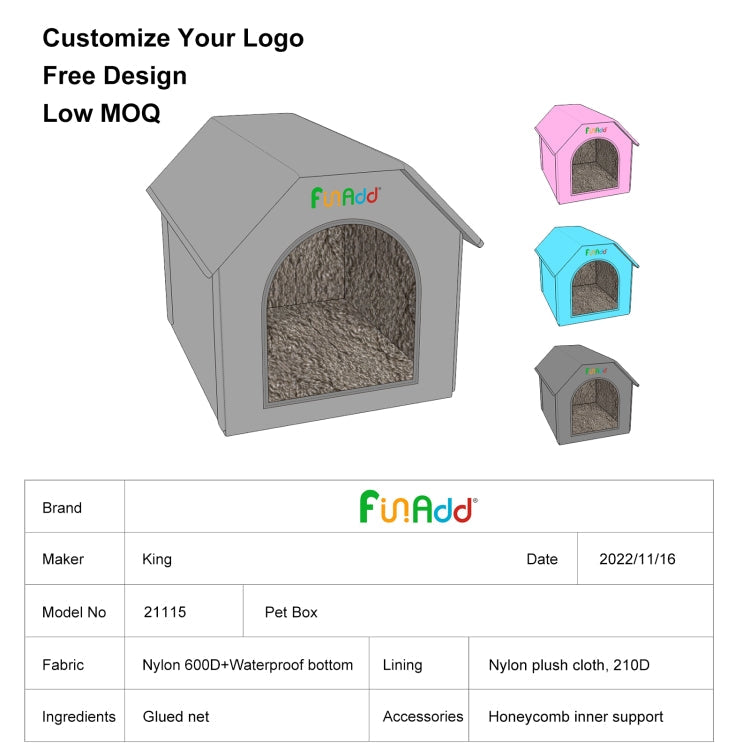 FUNADD Extra Large Folding Weatherproof Pet Houses with Removable Mat (Blue)