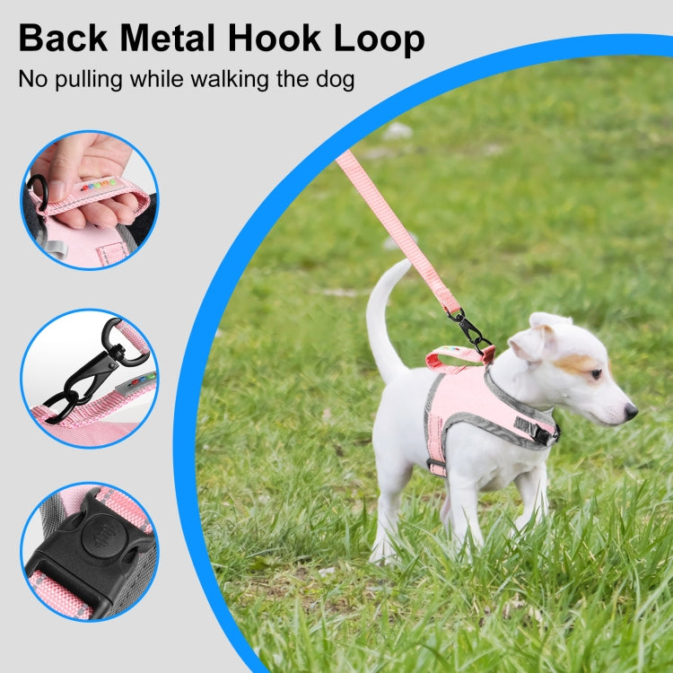 FunAdd Traction Rope Reflective Breathable Nylon Pet Vest Dog Harness, Size: S (Pink)