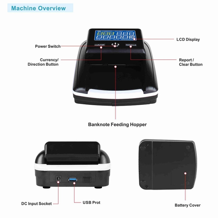 AL-130A Small Portable US Dollar and Euro Banknote Detector, Specifications:EU Plug