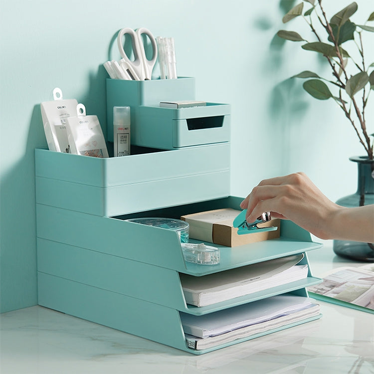 Desk-top Removable Pen Holder Stationery Box Assembly File Storage Box(Grey White)