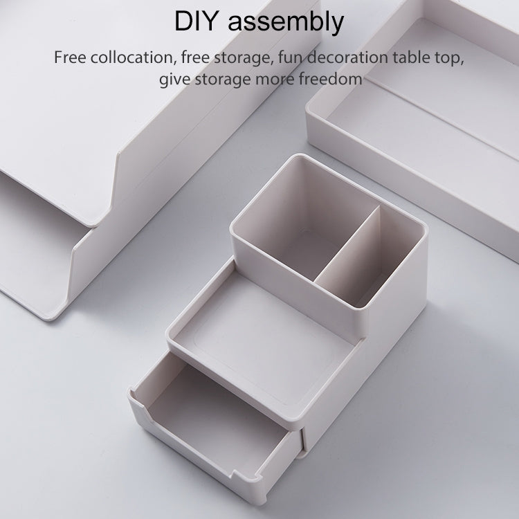 Desk-top Removable Pen Holder Stationery Box Assembly File Storage Box(Grey White)