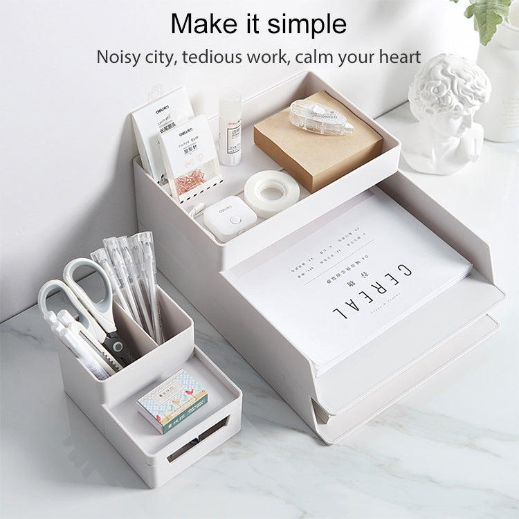 Desk-top Removable Pen Holder Stationery Box Assembly File Storage Box(Grey White)