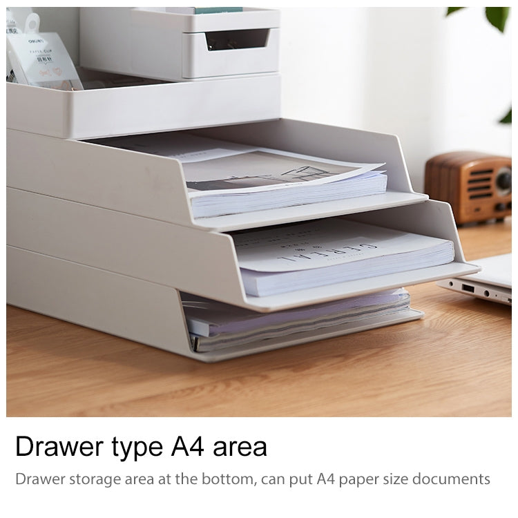 Desk-top Removable Pen Holder Stationery Box Assembly File Storage Box(Grey White)