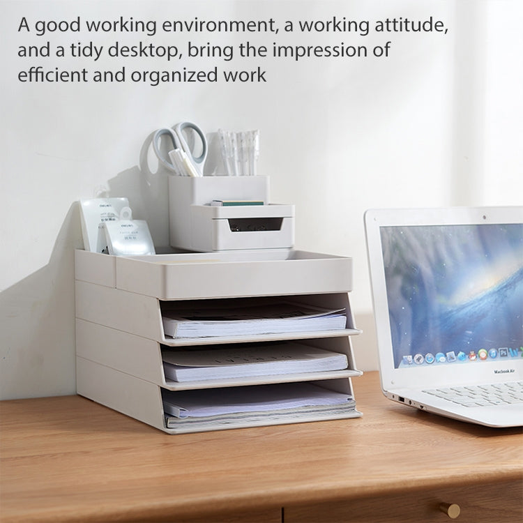 Desk-top Removable Pen Holder Stationery Box Assembly File Storage Box(Grey White)