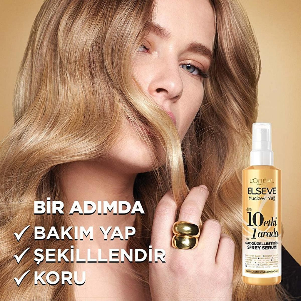 Loreal Paris Elseve: 10-in-1 Hair Beautifying Spray Serum - Heat Protection, Anti-Frizz, Damage Repair, Nourishing, Silicone-Free - For Soft, Shiny Hair