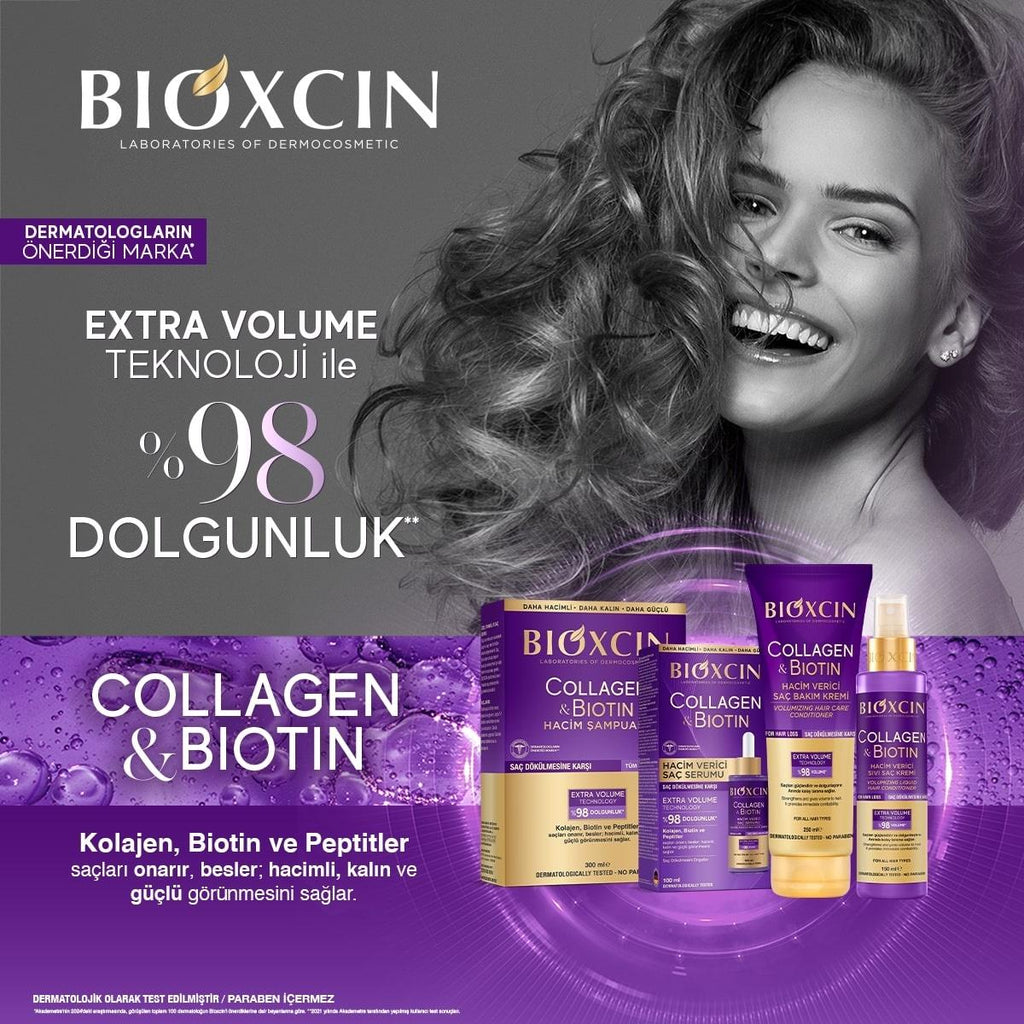 Bioxcin Collagen & Biotin Volume Shampoo - Strengthens & Volumizes Hair, Hypoallergenic, Paraben-Free