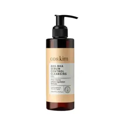 Coskim AHA-BHA Cleansing Gel - Sebum Control Face Wash for Oily & Acne Prone Skin - Vegan, Pore Minimizing, Paraben & SLS Free
