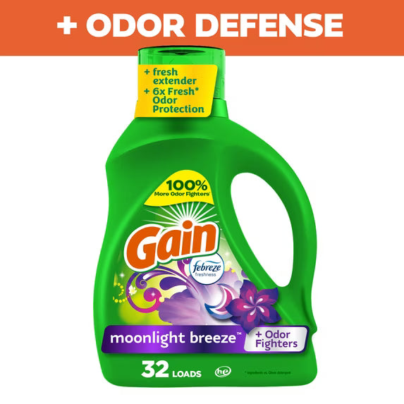 Gain Liquid Laundry Detergent with Febreze, Moonlight Breeze Scent - 46 oz