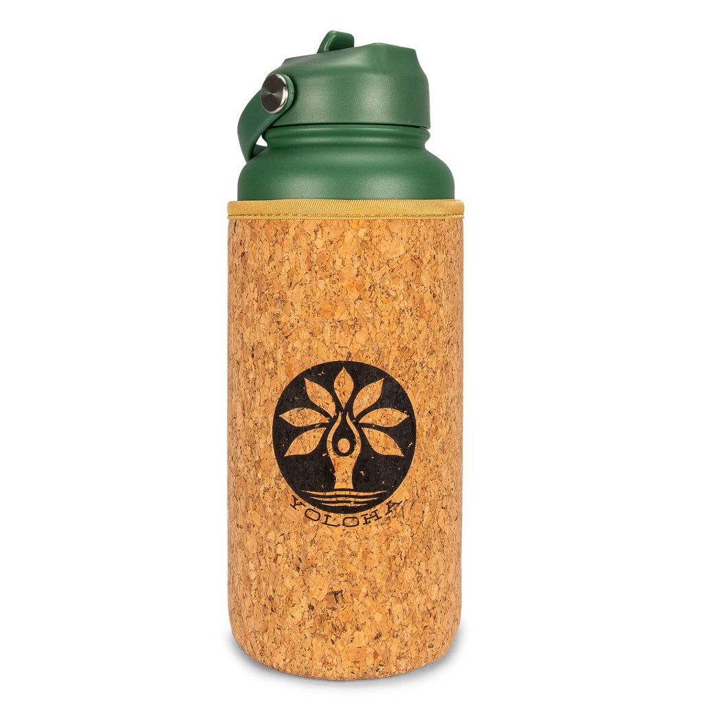 Green Cork Sleeve Bottle with Flip Straw Lid | 32oz