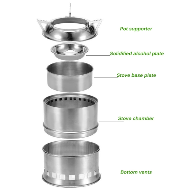 Outdoor Camping Mini Stainless Steel Wood-burning Stove Solid alcohol Stove for Picnic Heating