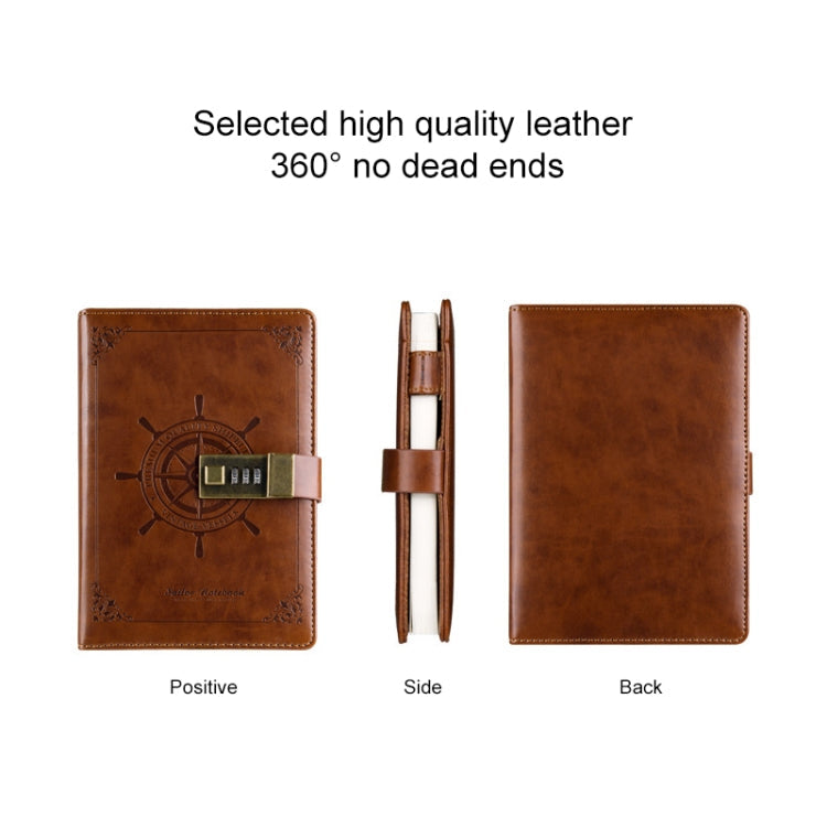 B6 Retro PU Cover Sailor Notebook Diary Book with Password Lock(Blue)