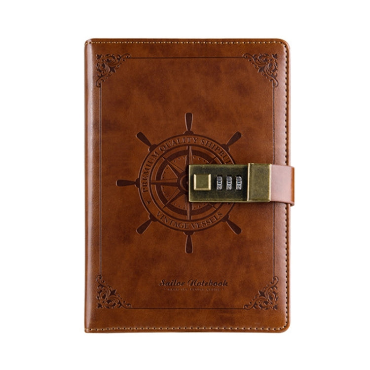 B6 Retro PU Cover Sailor Notebook Diary Book with Password Lock(Brown)