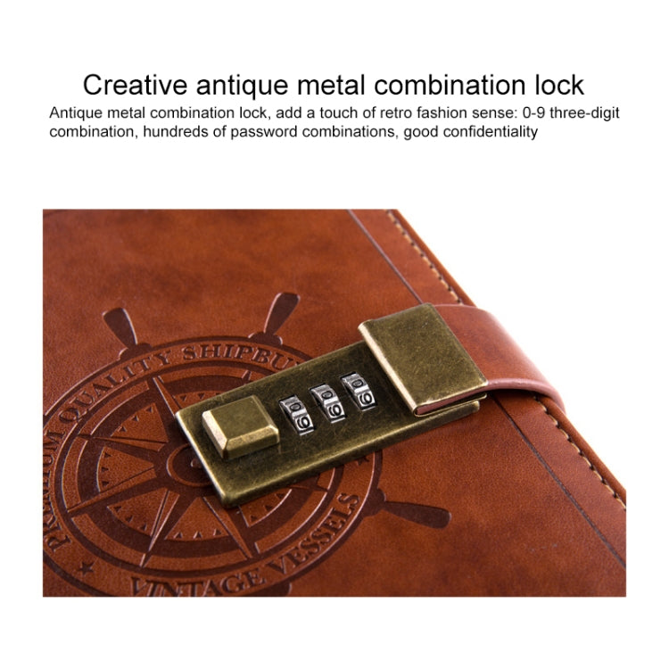 B6 Retro PU Cover Sailor Notebook Diary Book with Password Lock(Brown)
